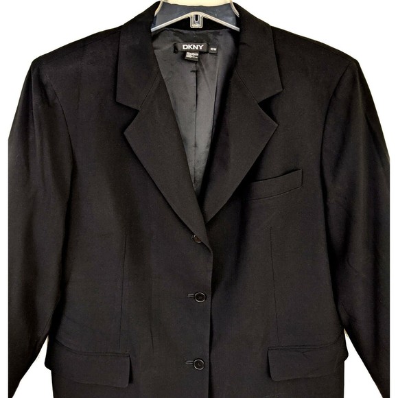Vintage DKNY Black Rayon Blend Long Cut Women's Size 16W Blazer Jacket - Picture 2 of 8
